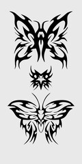Butterfly shaped neo tribal tattoo design vector set