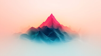 Abstract mountains in a sea of pink mist. A digital art piece with cool and warm colors.