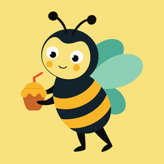 Cartoon illustration, bee holding honey 