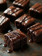 Decadent chocolate cake slices arranged on a rustic countertop