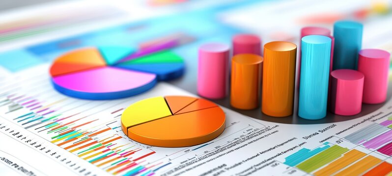 A colorful, user-friendly illustration of an income and expense statement with pie charts and percentages, ideal for presentations or reports that require clear financial data