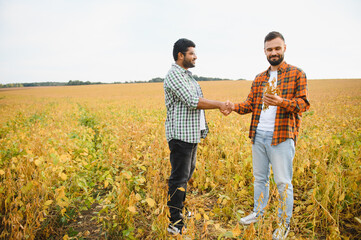 Portrait of two farmers in a soy field