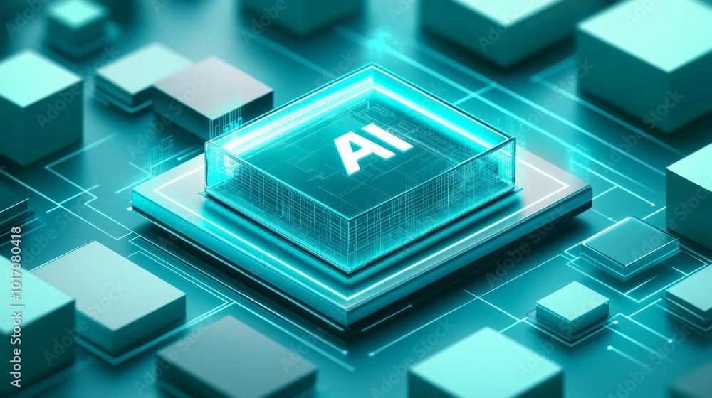 Aufkleber Conceptual illustration of AI integration in a modern cityscape, symbolizing the digital transformation and technological advancement in urban environments, Generative Ai