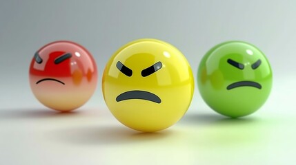 Red and green angry emoticons facing off, representing emotional conflict and contrasting expressions in a playful, cartoon style, Generative Ai