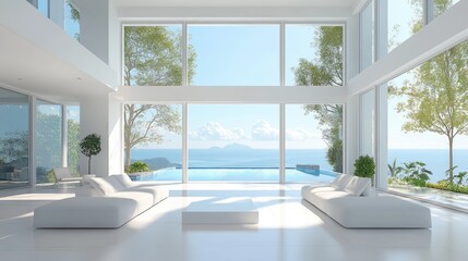 Luxurious Modern Living Room with Ocean View and Minimalist Design