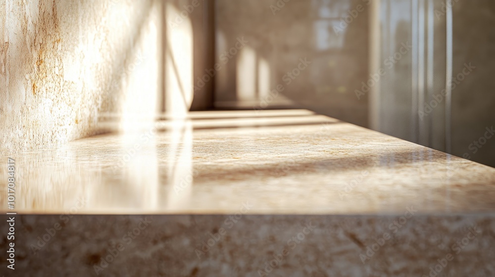 Aufkleber a close-up view of a polished stone surface with soft lighting and shadows.