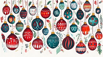 ornate christmas nordic folk art bold patterned quilts red teal pastel dark green bloomcore painting ceramics precise detailed tensegrity cute dreamy, isolated white background