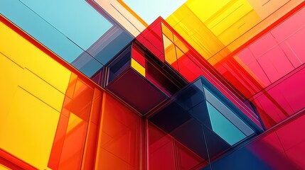 Fototapeta premium Colorful Abstract Geometric Glass Structures in Vibrant Urban Setting