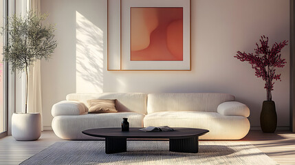 Minimalist, japandi interior design of modern living room.