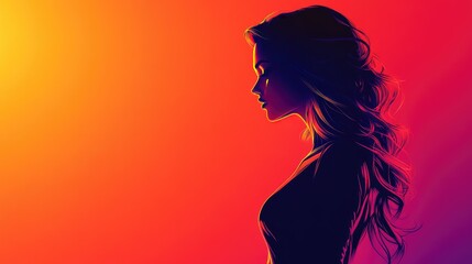 Vibrant Silhouette of a Woman Against a Sunset Gradient Background