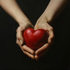 Close-up of Female Hands Holding a Heart, Symbol of Love and Emotion. Generative AI