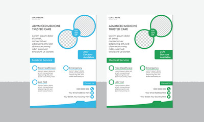 modern medical flyer layout with rounded elements green blue color, creative medical flyer template