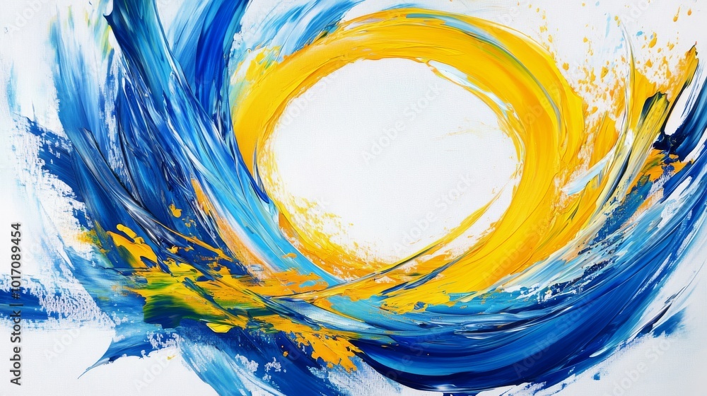 Poster a modern masterpiece exemplifying fluidity and artistic color blending, featuring vibrant yellows an