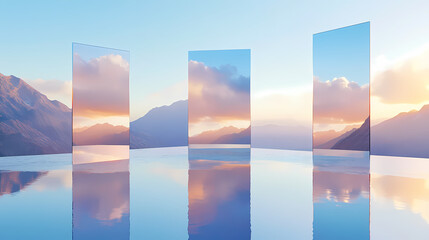 Modern glass art at sunset