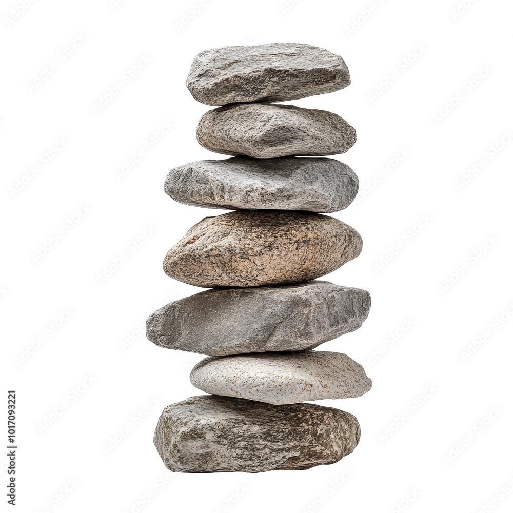 Poster a carefully balanced stack of stones on a pristine png background showcasing natural textures and fo