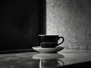 Obraz premium Minimalistic HDR scene: cup of coffee, on dark background