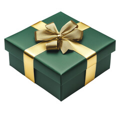 Christmas Green Gift Box with A Golden Ribbon Isolated on Transparent Background