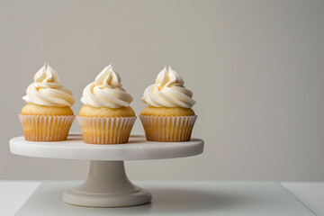 Cupcake with white frosting mockup for cupcake topper, birthday cupcake image, smooth white frosting with no decorations, minimalist background, white simple pedestal