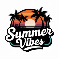 Summer Vibes Sunset and Palm Silhouette Tropical Design T-Shirt Design