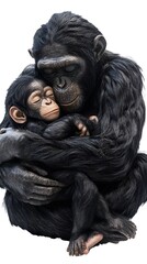 Fototapeta premium Baby ChimpanBaby Chimpanzee Monkey Sleeping on Mother's Lap, White Bazee Monkey Sleeping on Mother's Lap, White Background, Wallpaper, Cover and Screen for Smartphone, PC, Laptop, 9:16 and 16:9 Format