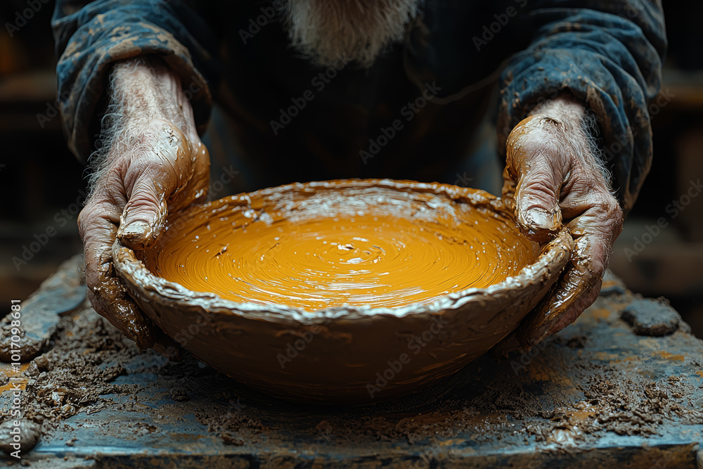 Sticker A potter shaping clay by hand, demonstrating patience and dedication to their craft. Concept of craftsmanship.