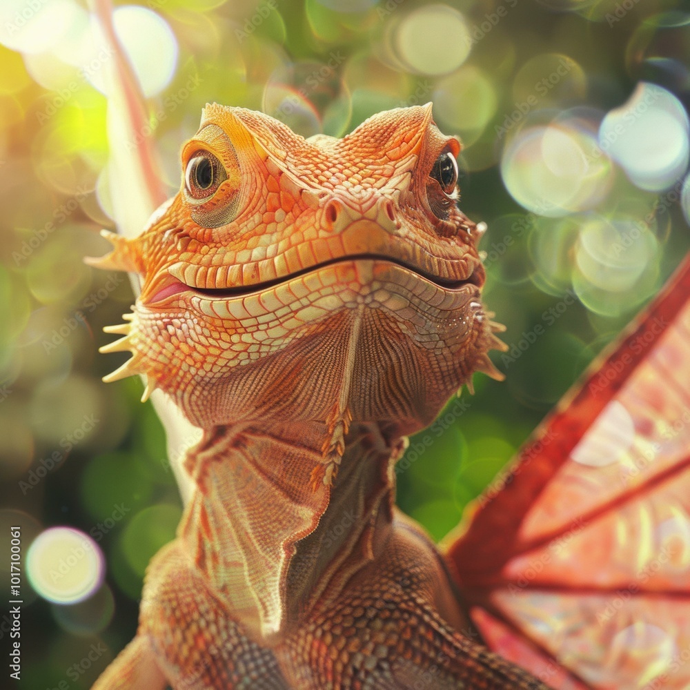 Poster A close-up of a lizard with a colorful, textured skin. AI.