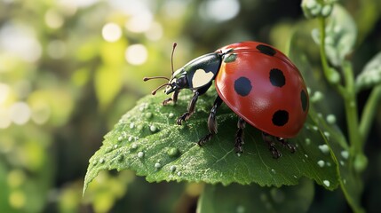 Obraz premium Ladybug on a Green Leaf: A Macro Photography Masterpiece