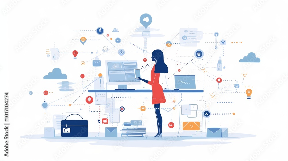 Poster digital technology and internet network connection illustration