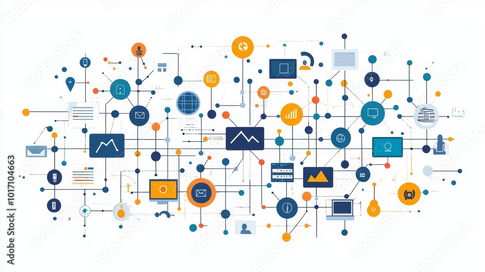 Poster global business network structure with digital connections and data symbols