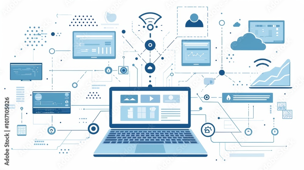 Poster connected technology network showcasing digital iot and software integration