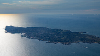 Yeu island from aerial view in french atlantic ocean