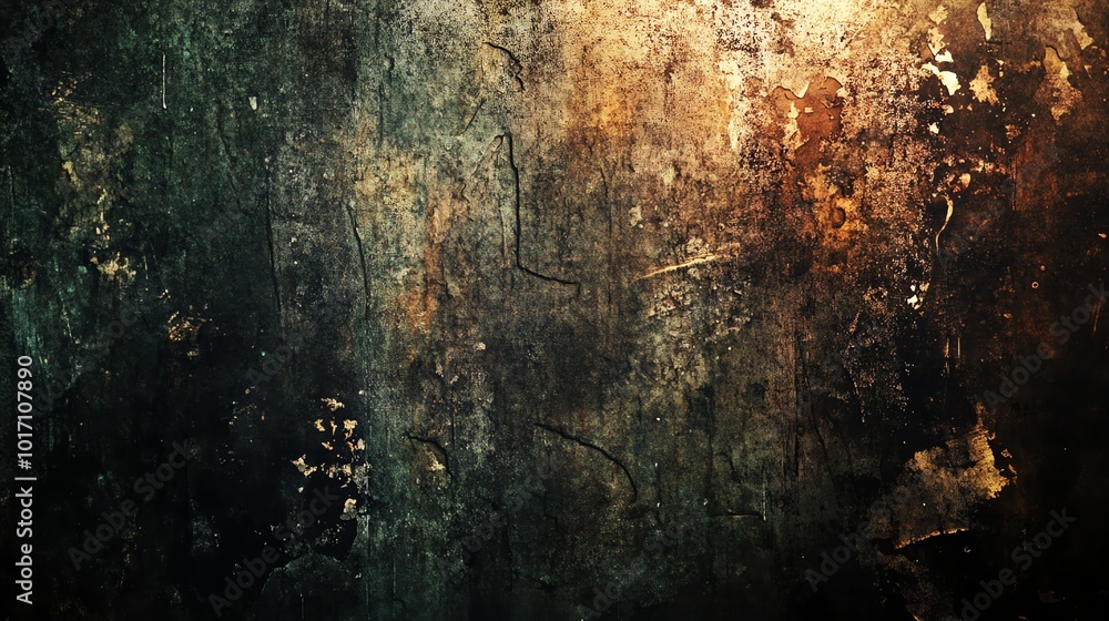 Wall mural grunge textured background with dark green and orange colors.