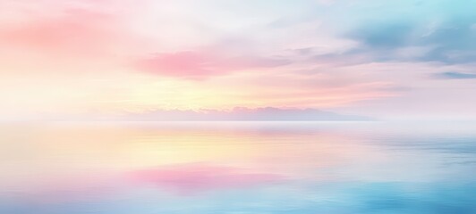 A watercolor-inspired illustration of a tranquil seaside landscape, with soft hues of blue, pink, and purple blending together to create a serene and soothing scene