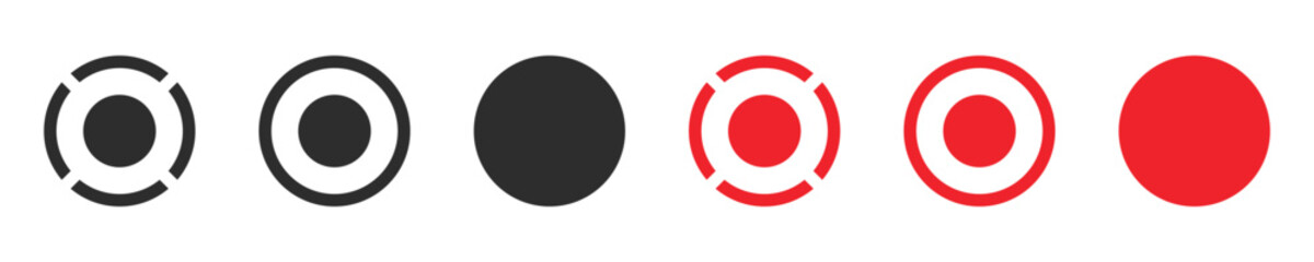 Video screen recorder button in different variations isolated for UI symbols. Vector icons in flat style