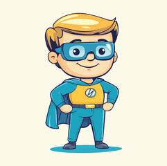 A cute super hero boy cartoon mascot illustration