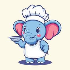 A cute chef elephant cartoon mascot illustration