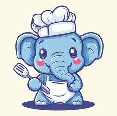 A cute chef elephant cartoon mascot illustration