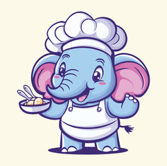 A cute chef elephant cartoon mascot illustration
