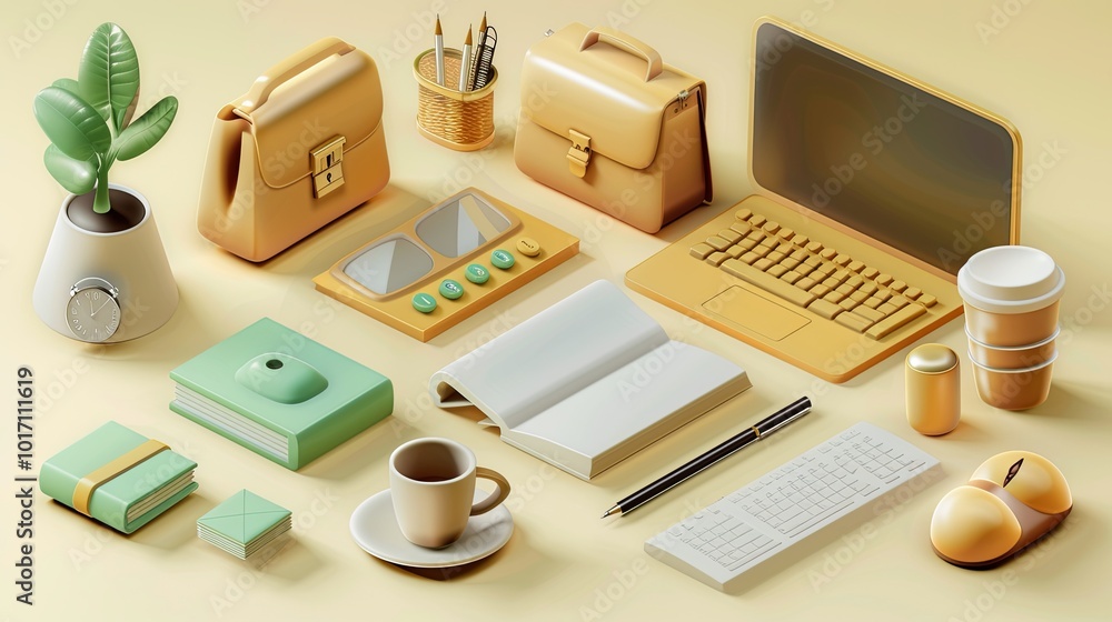 Aufkleber colorful office accessories and a laptop create a stylish workspace ideal for productivity and creat