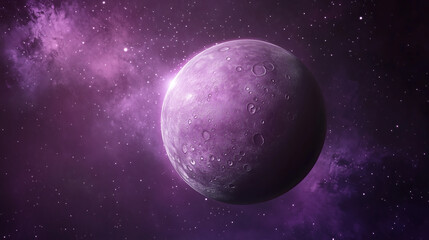 Fototapeta premium A purple planet with craters in a field of stars and nebula.