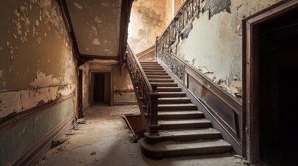 Abandoned Staircase in a Decaying Mansion