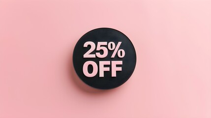 Black '25% OFF' Promotional Sign on a Light Pink Background with Copy Space