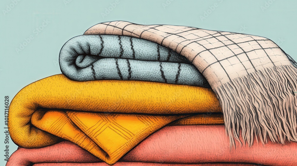 Poster cozy blankets retro graphic poster in minimalistic design and playful color palette with free space 