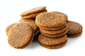 A stack of golden brown, sugary gingerbread cookies.