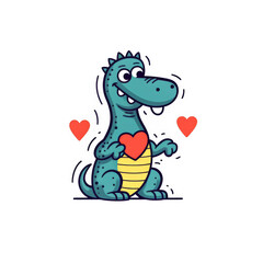 Cartoon drawing of a crocodile with a heart on its chest.