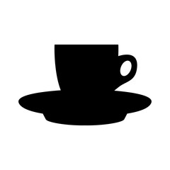 A vector icon of a black espresso cup on a saucer. Ideal for cafes, coffee shops, and restaurants.