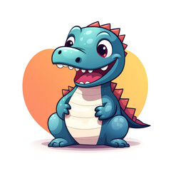 Fototapeta premium Cartoon dinosaur with a heart on its chest. It is smiling and has a big grin.