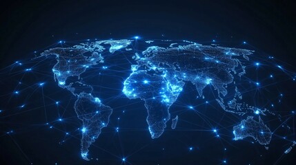 Fototapeta premium A Global Network of Connected Points of Light on a Blue Background