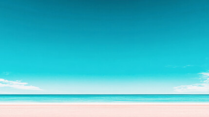 Fototapeta premium Tranquil beach scene with a clear blue sky and calm turquoise waters.
