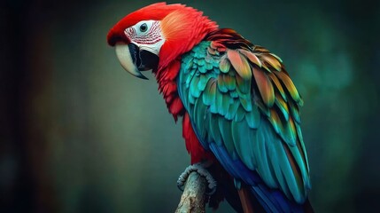 Fototapeta premium A Vibrant Scarlet Macaw with Striking Blue and Green Feathers